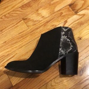 Black and snake skin booties